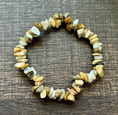 Natural Stone Chip Bracelet 7 inch Stretch-Rainforest Jasper