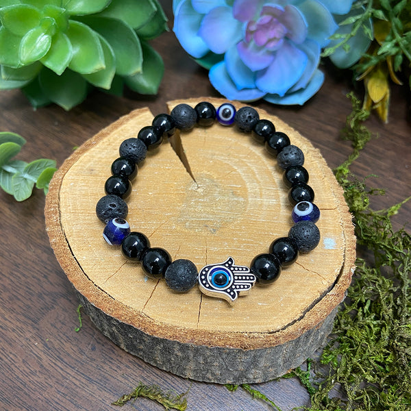 Black Obsidian With Evil Eye Charms Double Layers Bracelet Or Choker by  Farra